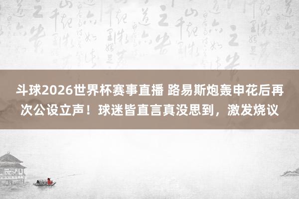 斗球2026世界杯赛事直播 路易斯炮轰申花后再次公设立声！球迷皆直言真没思到，激发烧议