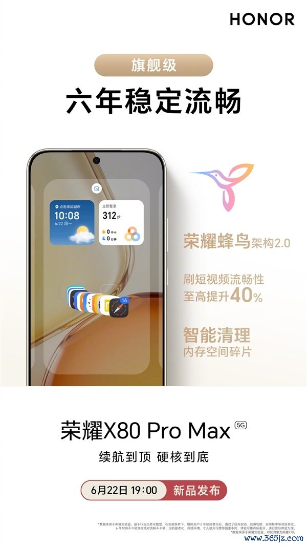 荣耀X80 Pro Max适配荣耀蜂鸟架构2.0:六年通顺!刷短视频通顺度普及40%